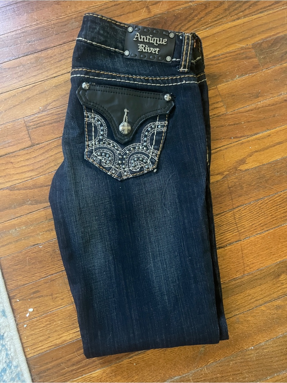 Antique Rivet Dark Blue Embellished Bootcut Jeans